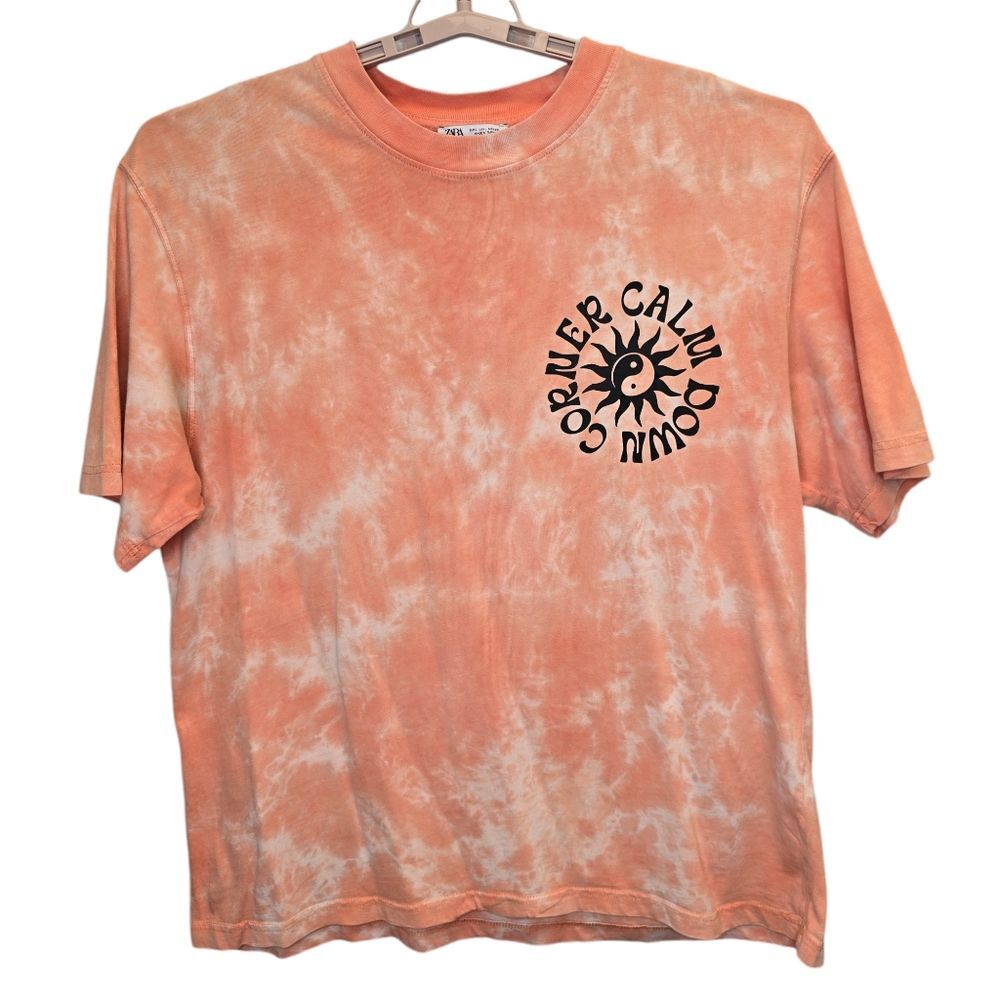 Zara Men's L Oversized Marbled Calm Down Corner Short Sleeve T-Shirt Orange